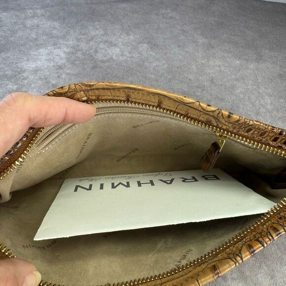 Brahmin Toasted Almond Zipper Clutch Crocodile Embossed Make Up Case Leather - Picture 8 of 10